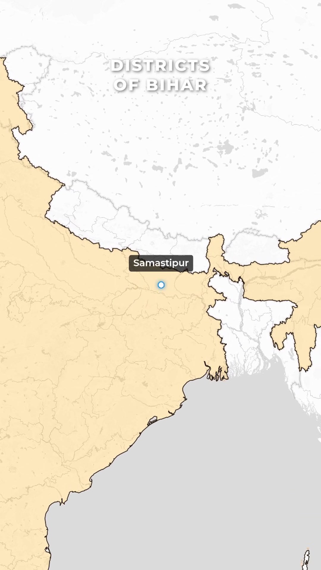 Districts of Bihar — Sequential District Highlights with Smooth Text Animation — AI map animation template