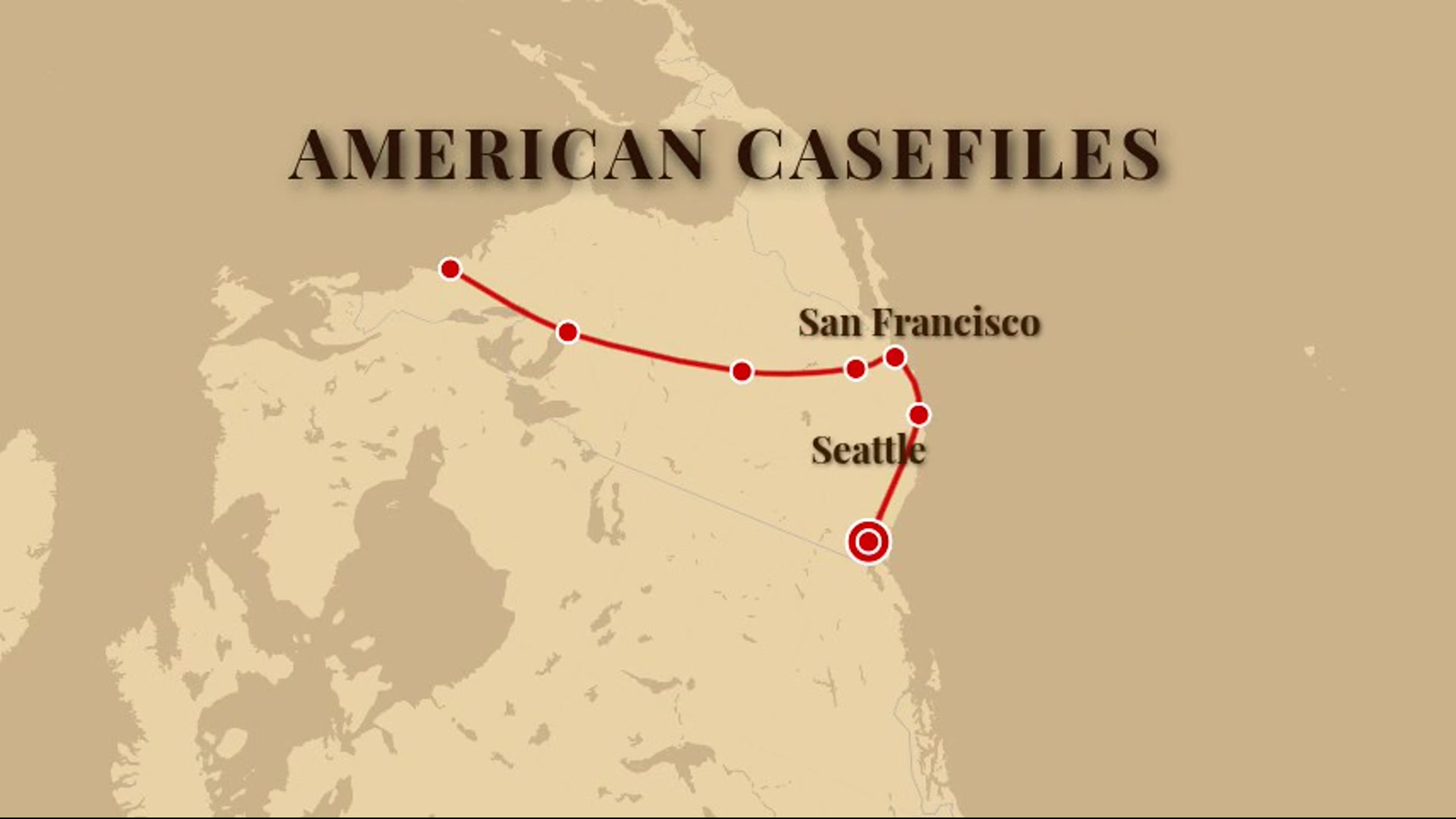 1930s Vintage Sepia Map of the United States — Red Ink Route with Typewriter Stops — AI map animation template