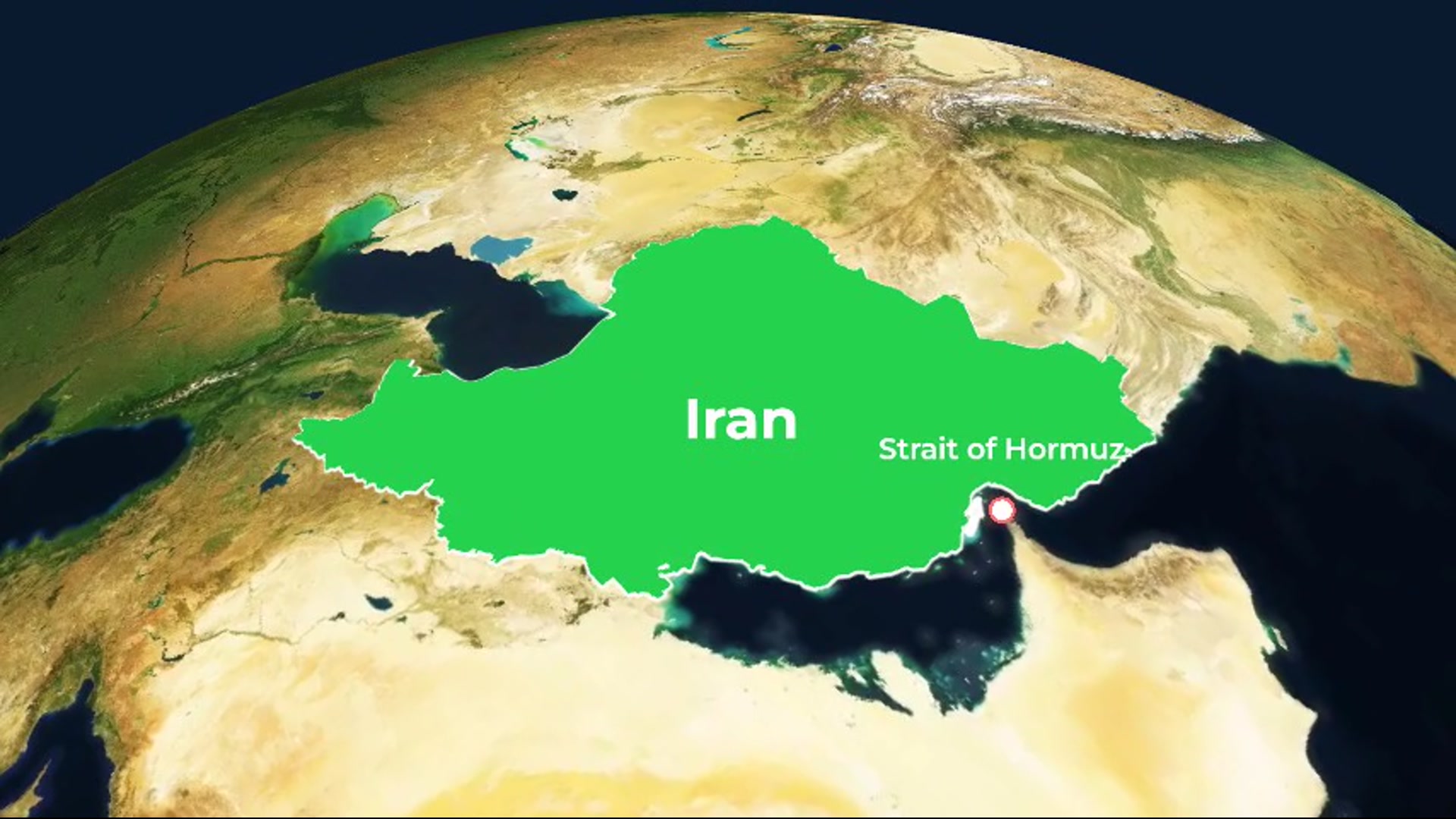 Earth Revolve then Zoom into Iran and the Strait of Hormuz — AI map animation template