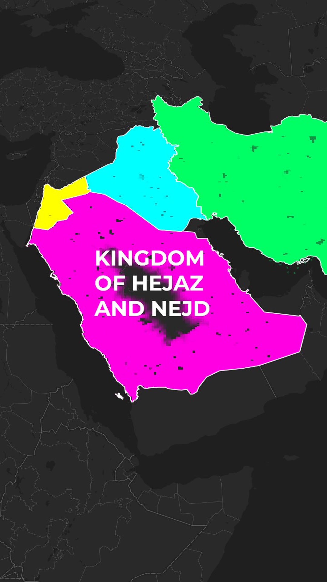Former Names of Middle East Countries — Iran, Iraq, Jordan, Saudi Arabia (Ink-Fill Color Transitions) — AI map animation template