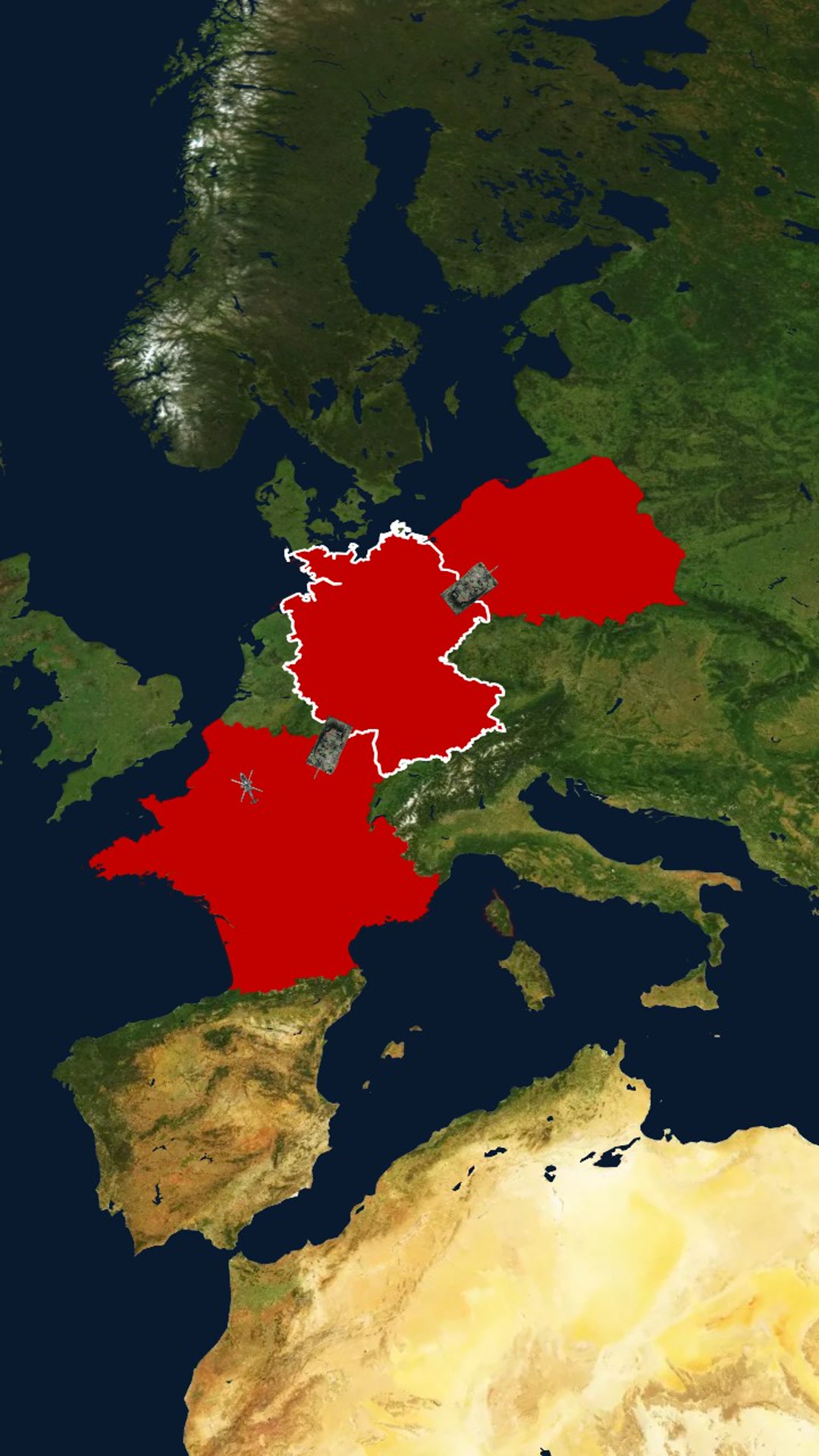Rapid Red Expansion from Germany into Poland & France — Tanks Advancing, Helicopters over Paris — AI map animation template