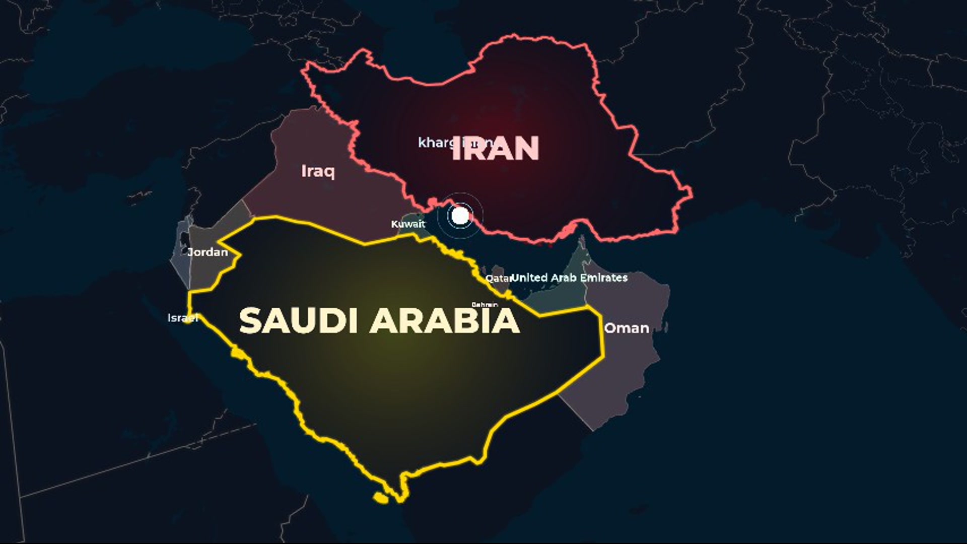 Cinematic Middle East Spotlight — Kharg Island Ripple & Regional Glowing Highlights — AI map animation template