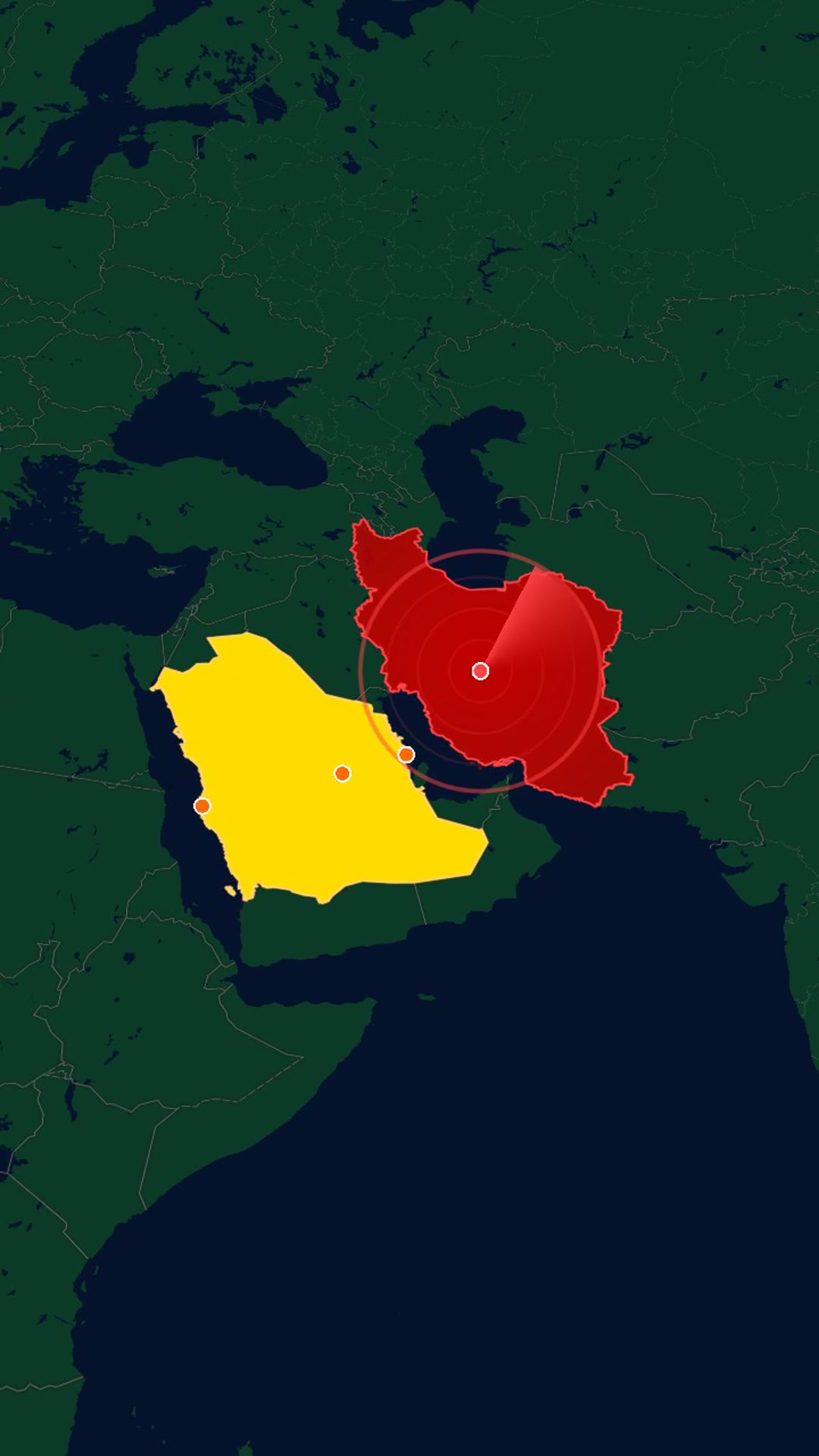 Middle East Tactical Map — Shahed-136 Drone Strike from Iran to Saudi Arabia (15s) — AI map animation template