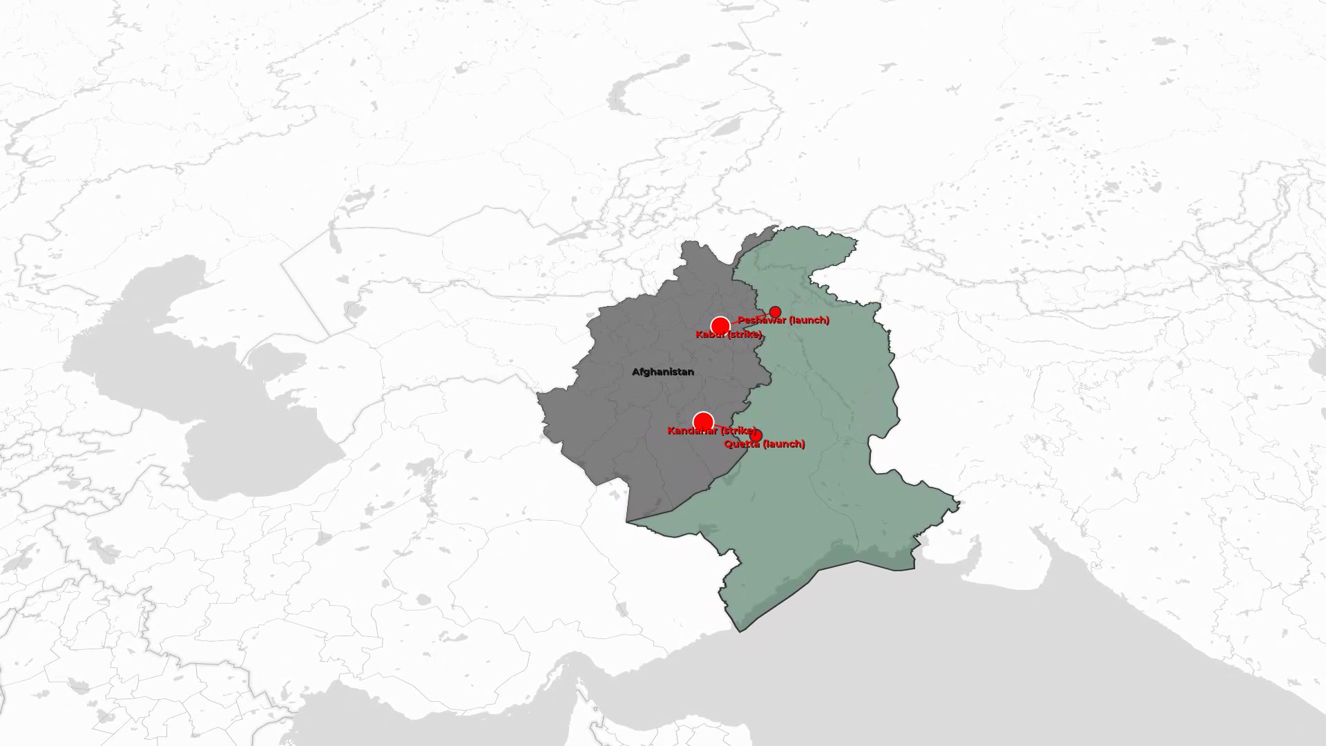 Durand Line Clashes — Pakistan vs Afghanistan with Fighter-Jet Strikes (Light Map, 30s) — AI map animation template