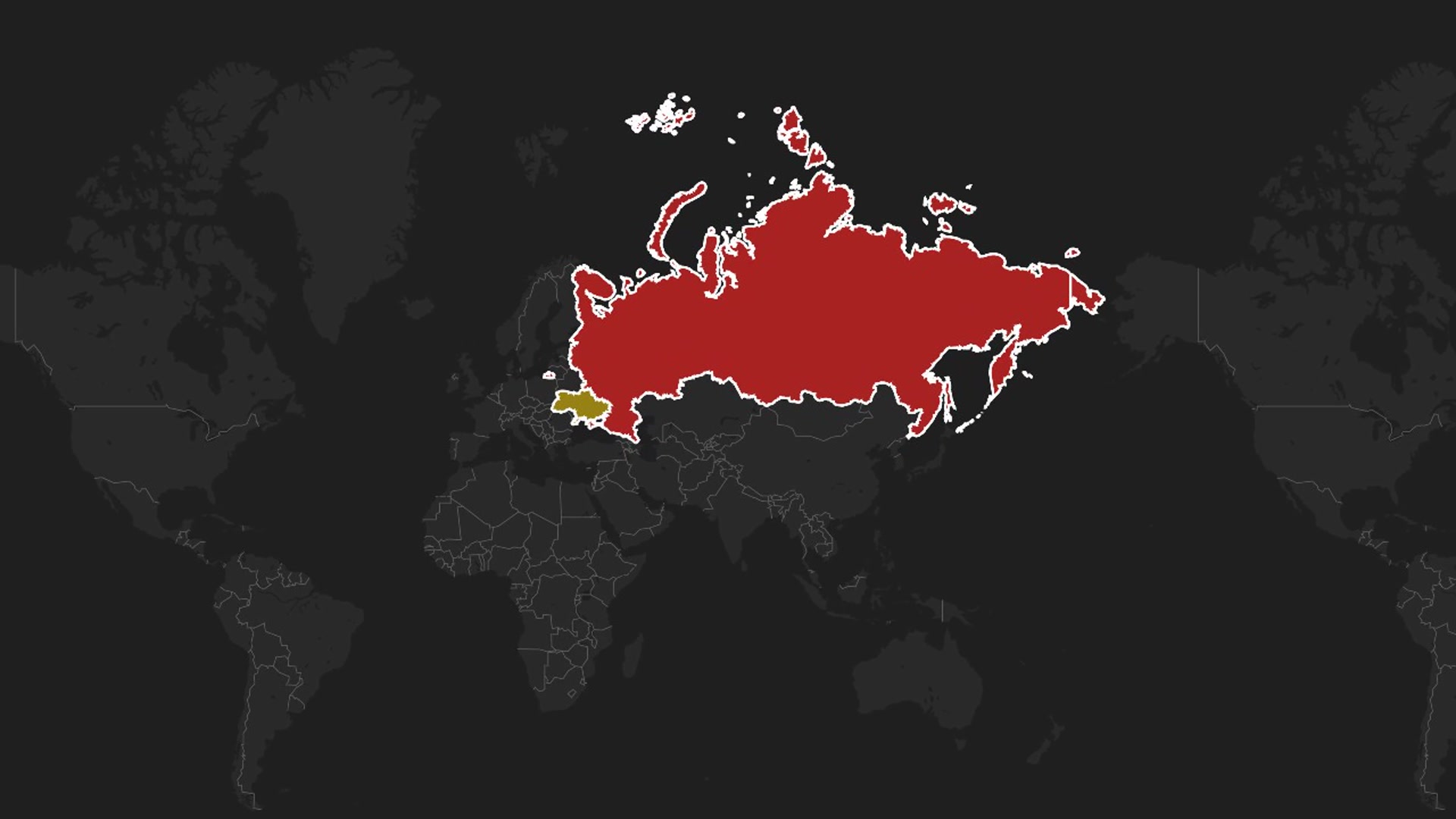 Cinematic dark-theme zoom and pan between Ukraine and Russia with highlights and synchronized pulse (0–15s) — AI map animation template