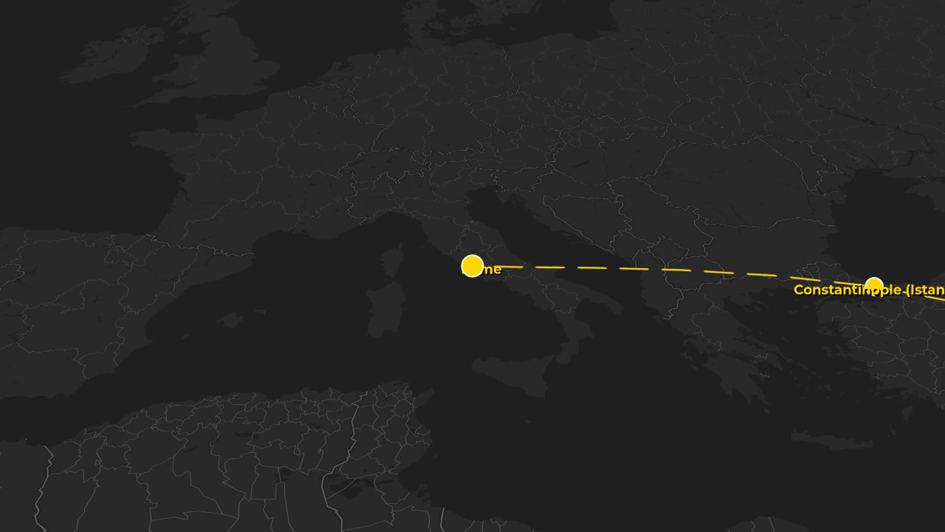 Silk Road Trade Route: Xi'an to Rome — Golden Dashed Path with Caravan and City Markers — AI map animation template