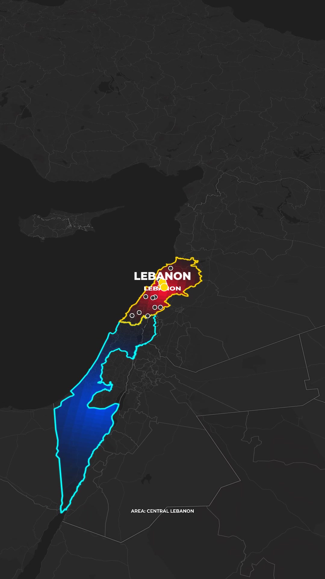 Israel–Lebanon Airstrike Animation: F-35I Formation Strike, Bombing & Explosions (Vibrant Military Map) — AI map animation template