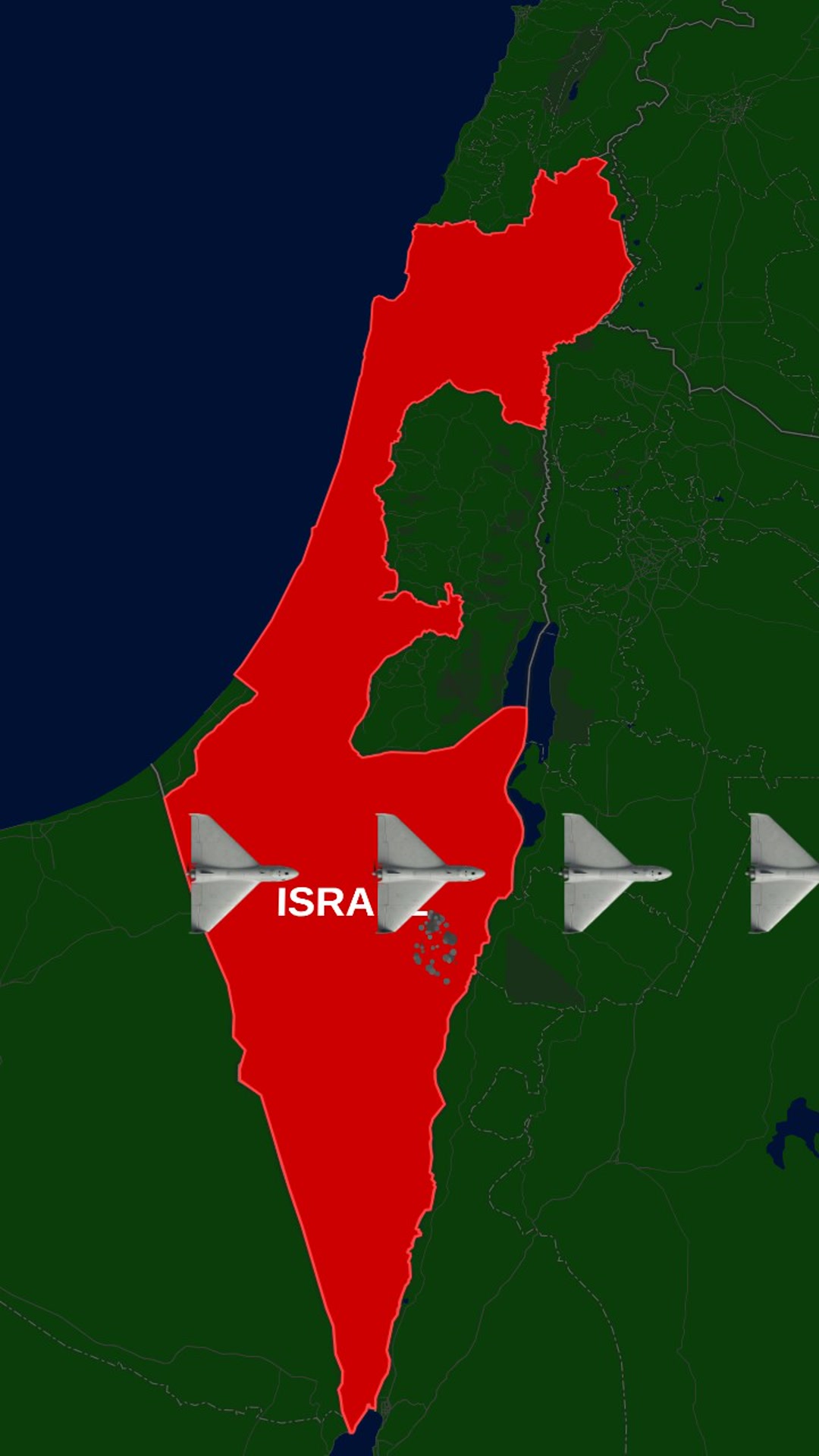 Shahed-136 Drone Strike Over Israel — Tactical Middle East Map (10–12s) — AI map animation template