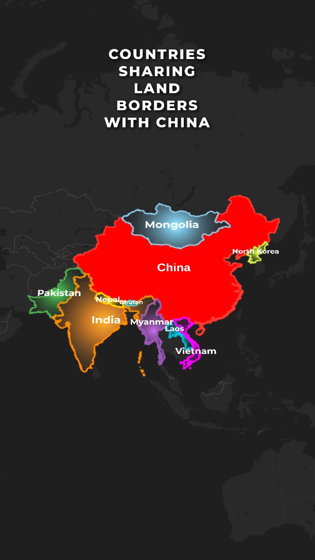 Sequential Glow & Radial Gradient Highlights — Countries Sharing Land Borders with China (China with Xi Jinping Image) — AI map animation template