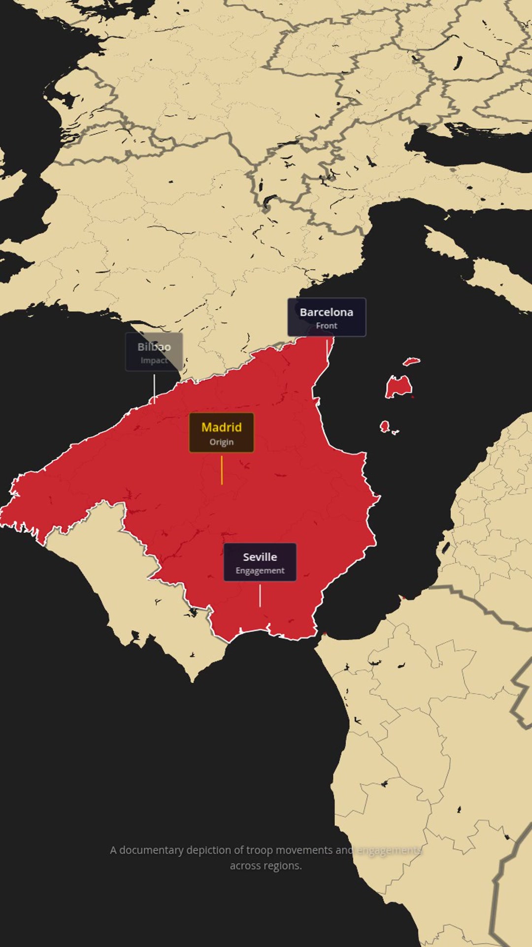 Spain — Cinematic Historical Army Movements with Red Arrows, Smoke & Parchment Map — AI map animation template