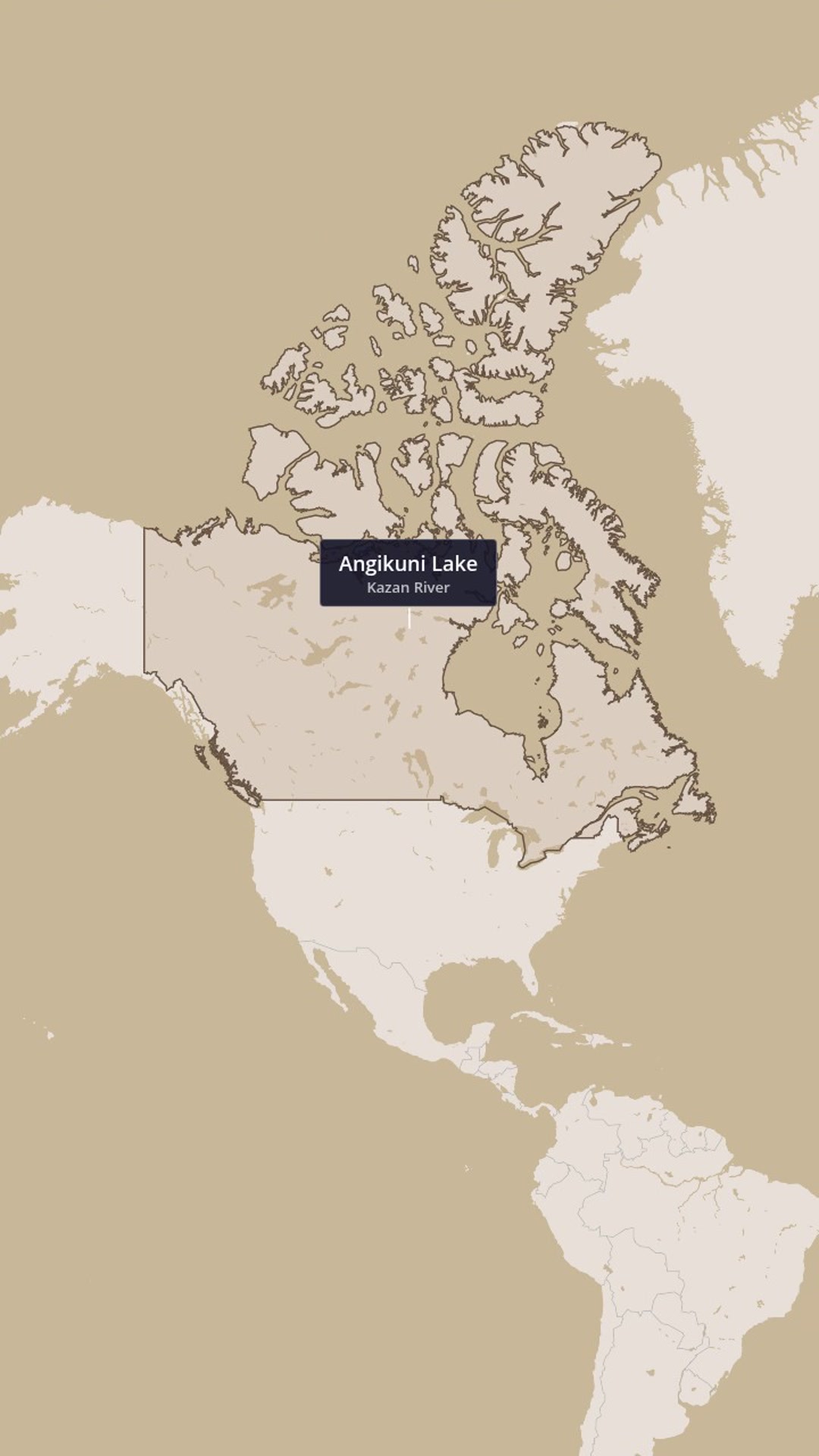 Zoom to Angikuni Lake & Kazan River — Parchment Texture Earth‑Tone Infographic — AI map animation template
