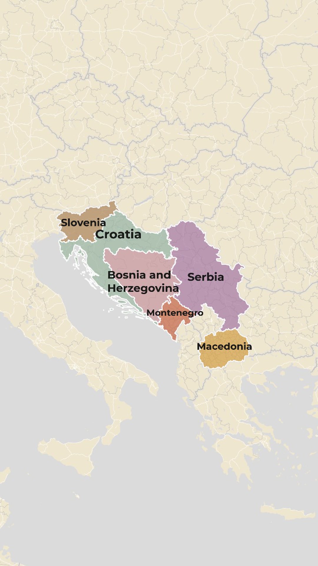 1990 Yugoslavia Political Map — Six Republics with Vintage Paper Texture — AI map animation template