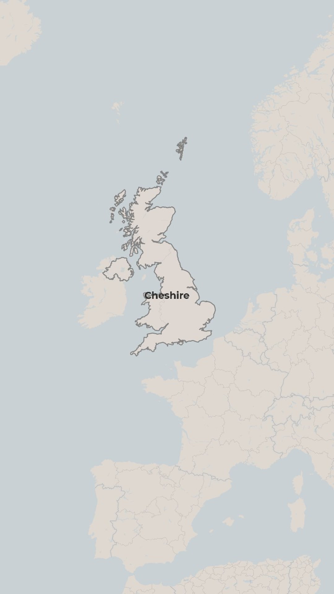 Cheshire County Focus — Zoom to UK, Outline Cheshire & Pin Hale (Neutral Colors) — AI map animation template