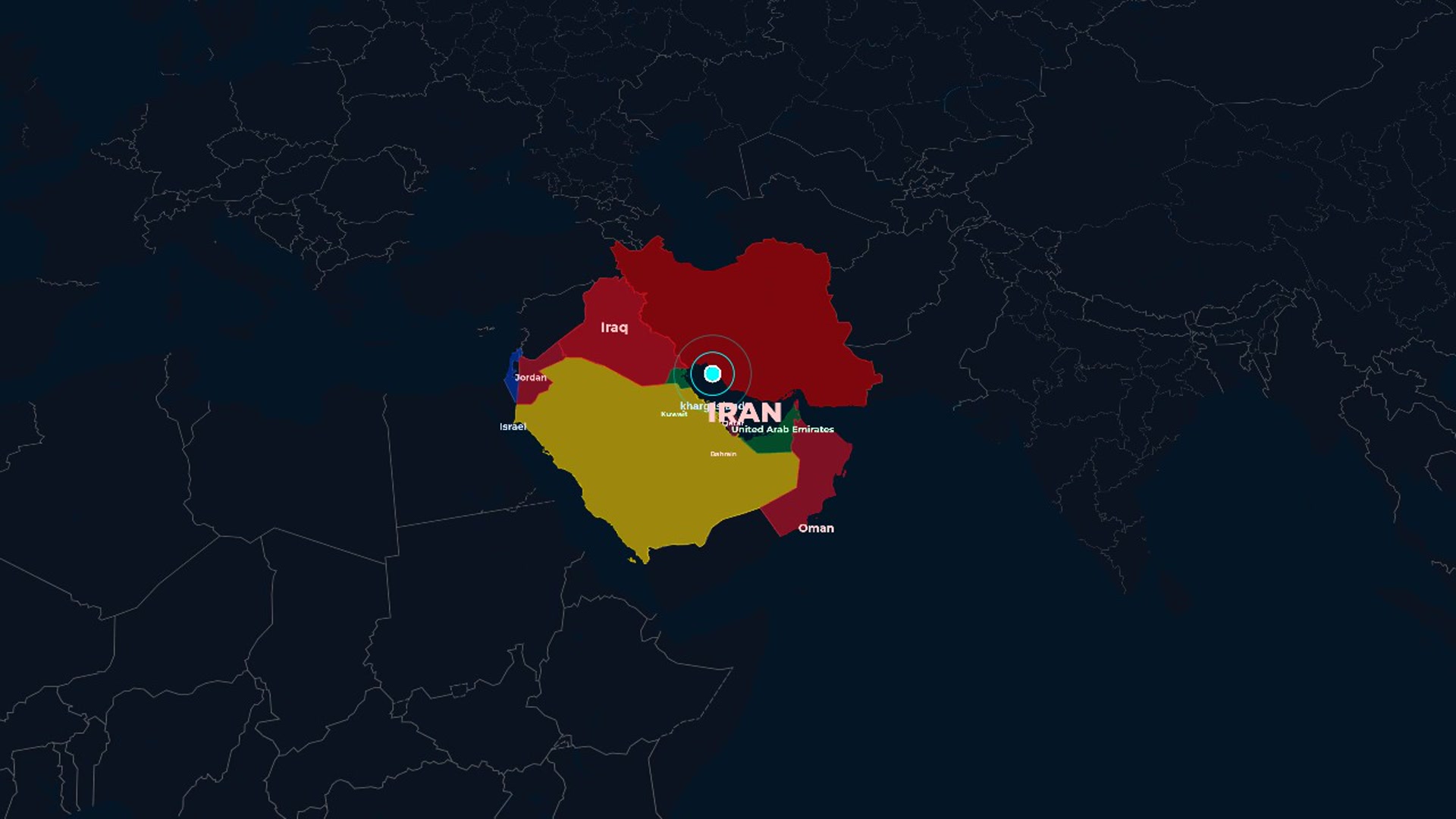 Kharg Island Spotlight — Persian Gulf Ripple with Middle East Glowing Highlights (Dark Cinematic Map) — AI map animation template